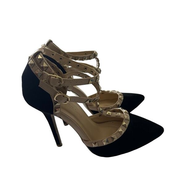 Wild Diva ADORA-64 Sexy Studded Stilletto Heels Black and Tan‎ Size 7 - Picture 4 of 14